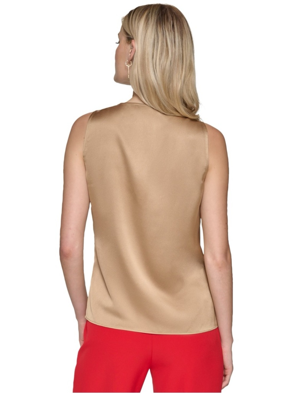 Karl Lagerfeld Paris V Neck Hardware Tank Cartouche Brown Medium NWT Satin Top - Picture 8 of 8